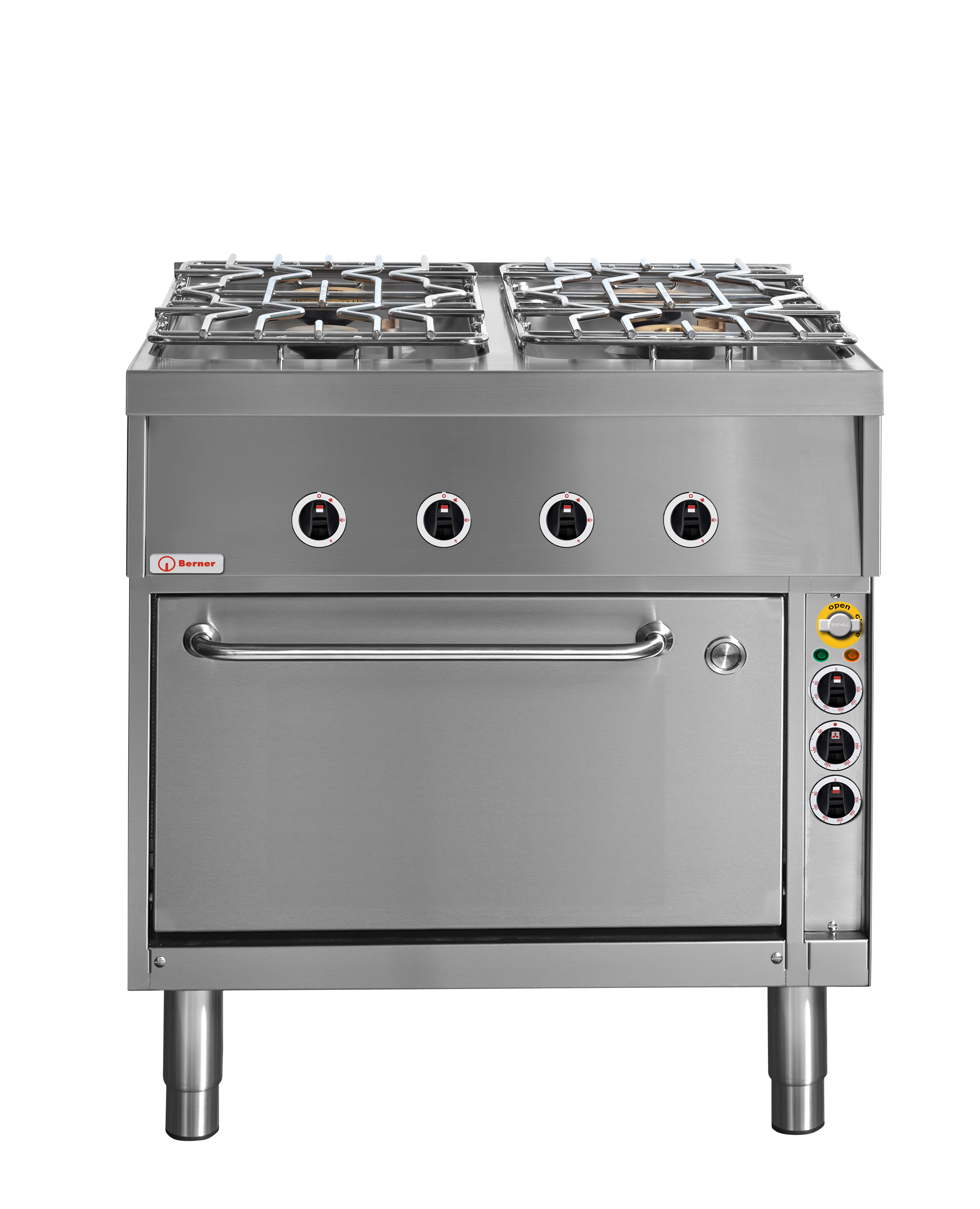 Berner Gasherd BHG4S70UB Umluft-Backofen, 4 Kochstellen, 18 kW
